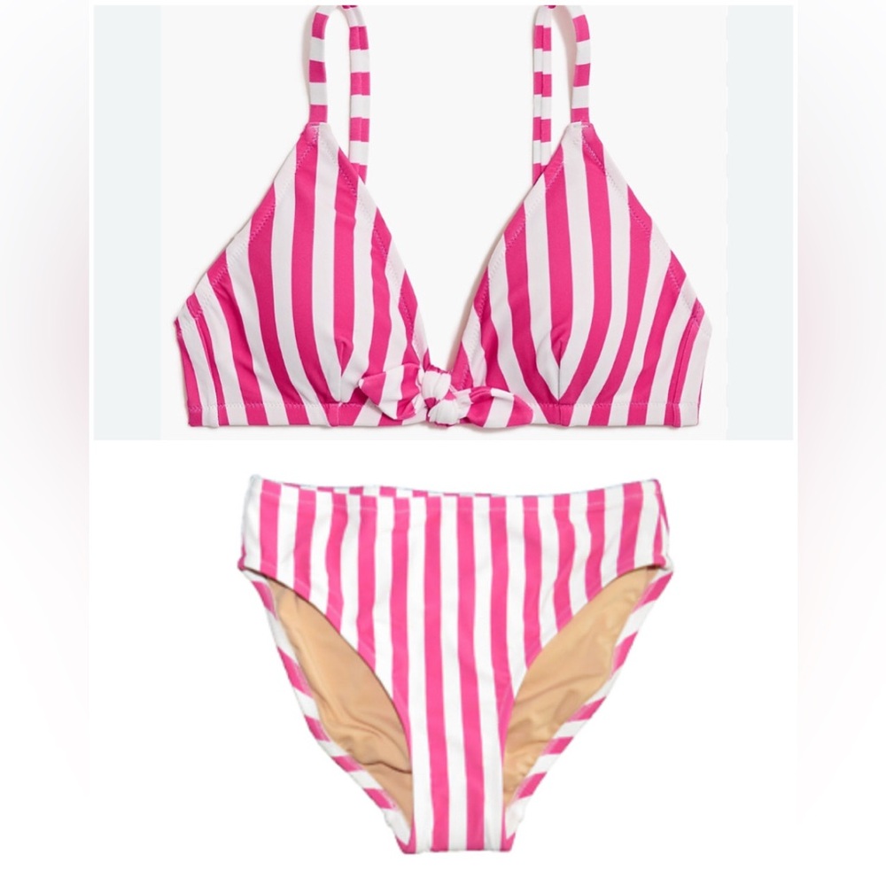 NWT J. Crew Pink and White Striped Hi Waisted Triangle Bikini